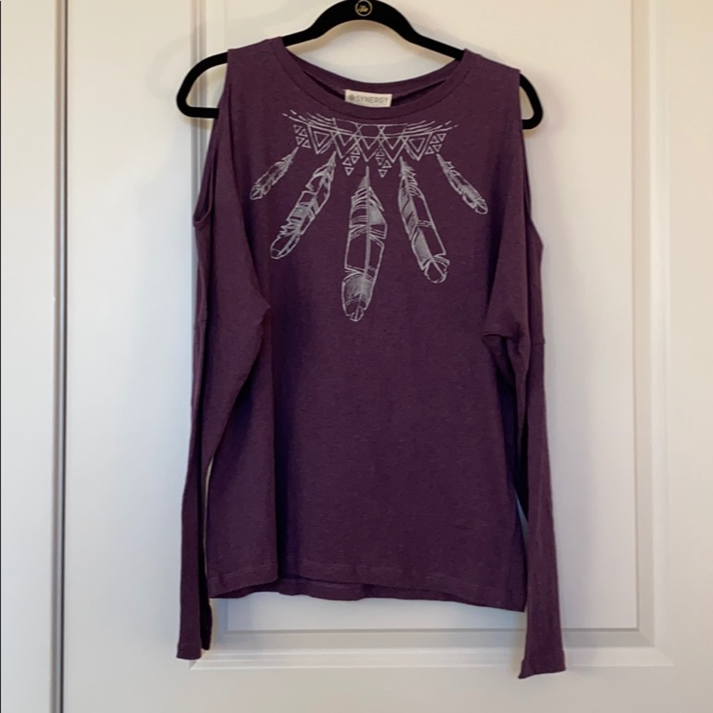 Synergy Organic Feather Cold Shoulder Top NWT